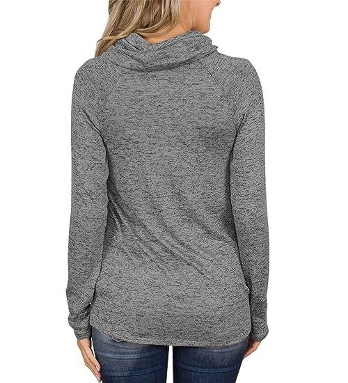 Womens Casual Long Sleeve Cozy High Neck Solid Sweatshirt with Pocket
