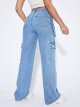 Women's High Waist Cargo Jeans Flap Pocket Straight Leg Denim Pants
