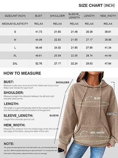 Womens Hoodies Casual Long Sleeve Drawstring Waffle Pullover Tops Loose Hooded Sweatshirt with Pocket