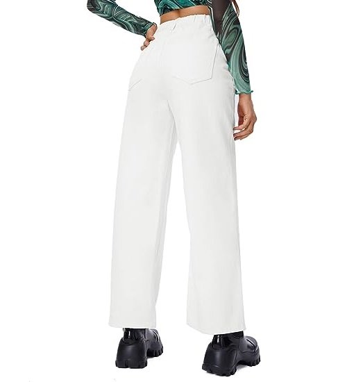 Women's Casual Loose High Waist Solid Straight Wide Leg Jeans