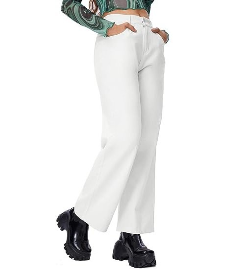 Women's Casual Loose High Waist Solid Straight Wide Leg Jeans