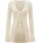 Women's Top Bell Long Sleeve Tie Front Textured Sheer  Cardigan