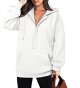 Womens Oversize Hoodies Basic Solid Sweatshirts Long Sleeve Pullover Tops Zip Collar with Kangaroo Pockets